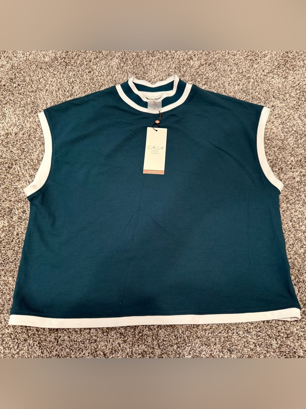 CALIA Rib Mock Crop Tank Womens Medium Sea Green Sleeveless Athletic Top NWT